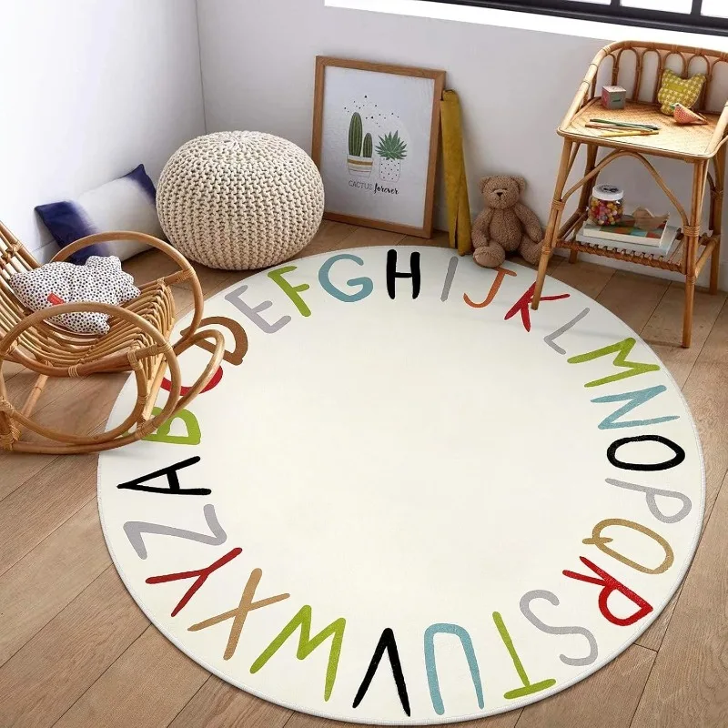 

Children's Rug Round Cute Letter Printed Carpet Home Decoration Simple Study Bedroom Bedside Soft Plush Floor Mat Ковер Tapis 러그