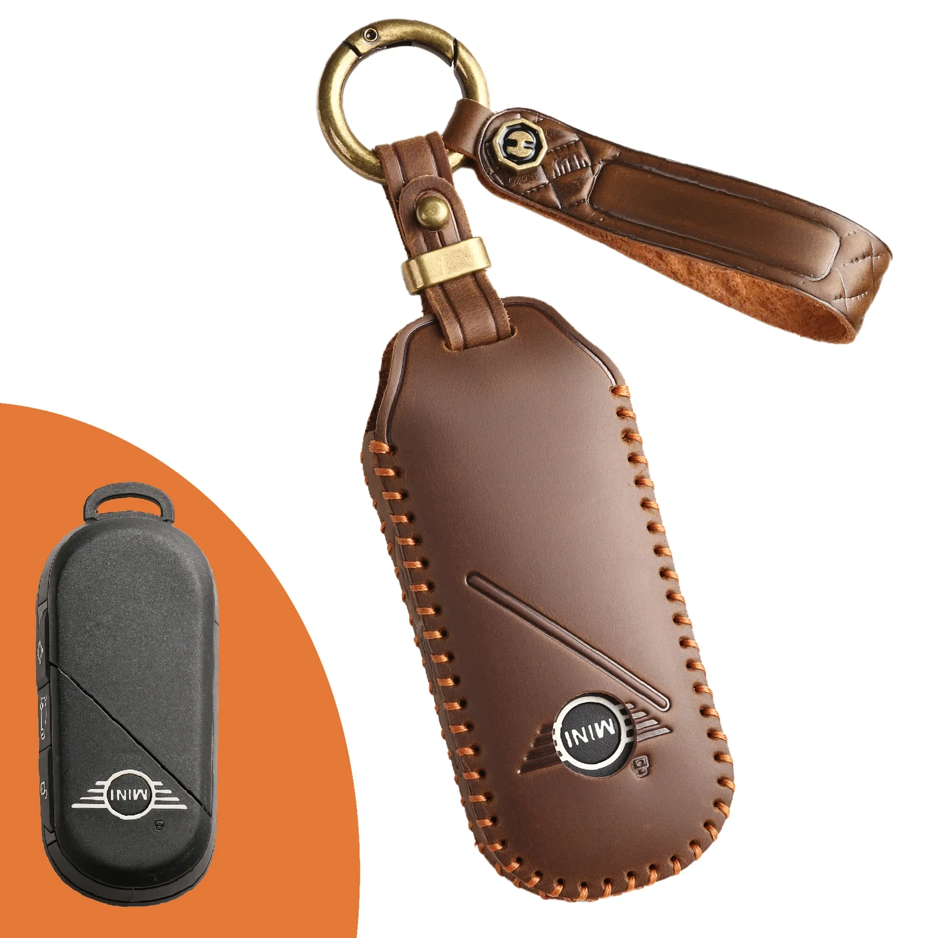 Leather Car Fob Key Case Cover Protector for Bmw Mini Countryman Cooper One 2023 2024 Remote Accessories Holder Shell Keychain