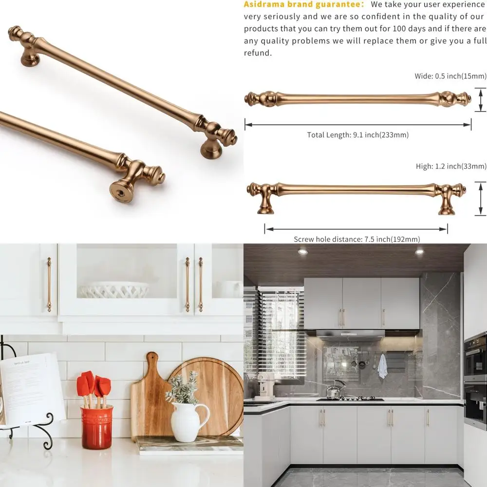 

Champagne Bronze 7.5 Inch Kitchen Cabinet Handles, Brushed Brass Pulls, Modern Hardware for Cabinet Doors