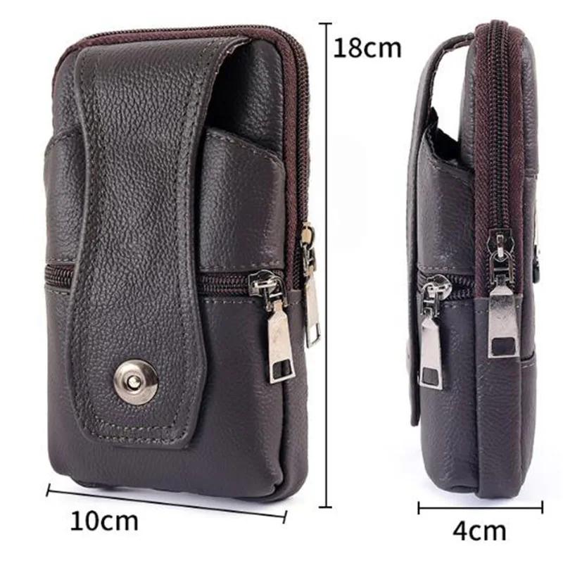 Brand New Men's Mobile Phone Belt Bag Bag Ring Waist Bag Holster Small Bag Genuine Leather Belt Bag Ring