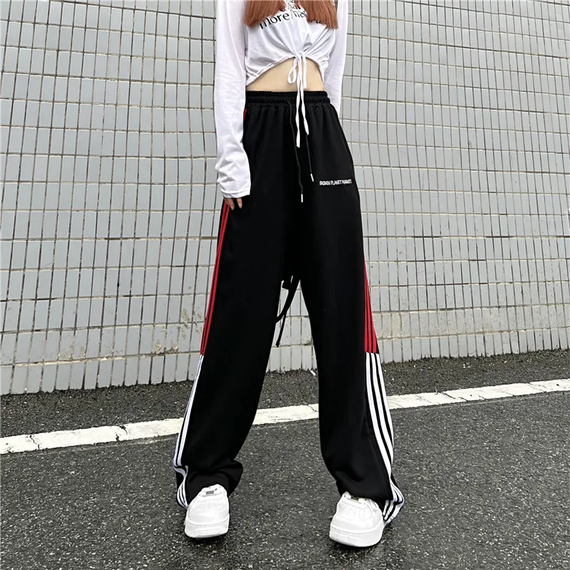 Letter Embroidered High Waist Sweat pants Women New Straight Loose Wide-Leg Pants Drape Slimming Casual Mopping Trousers