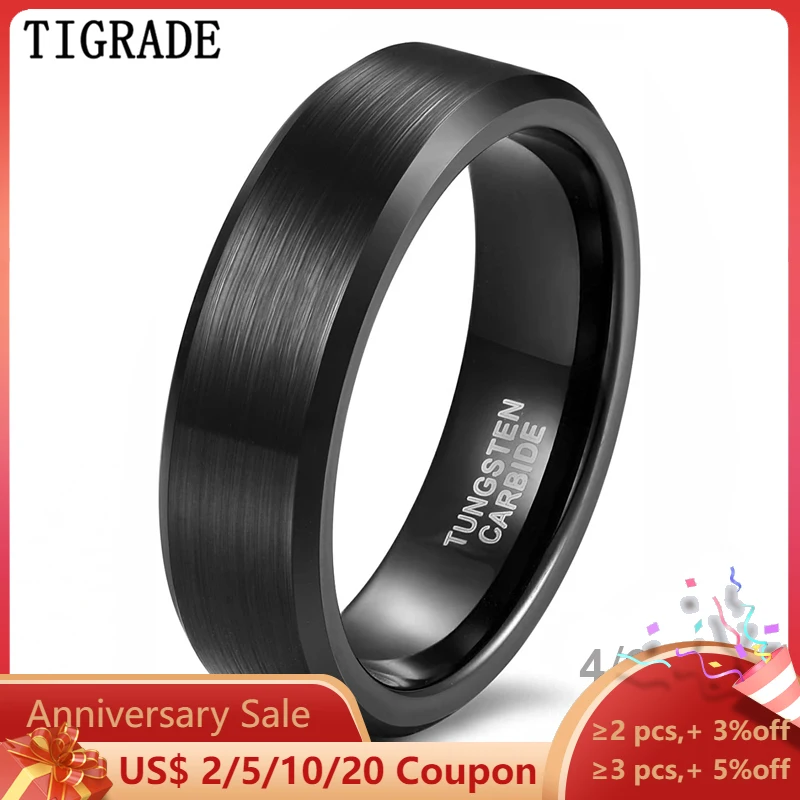 

TIGRADE 4/6/8/mm Black Tungsten Carbide Ring Men Brushed Silver Color Wedding Band Women Engagement Rings For Male Jewelry
