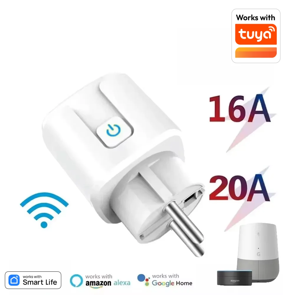 WiFi Smart Plug Socket EU 16/20A with Power Monitoring Timing Voice Control Works with Tuya Alexa Google Home Smart Life