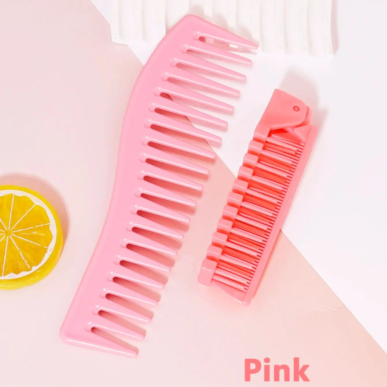 

Wide toothed curly hair comb travel folding hair brush set, handle less comb shaped shampoo comb,Special for real hair wigs