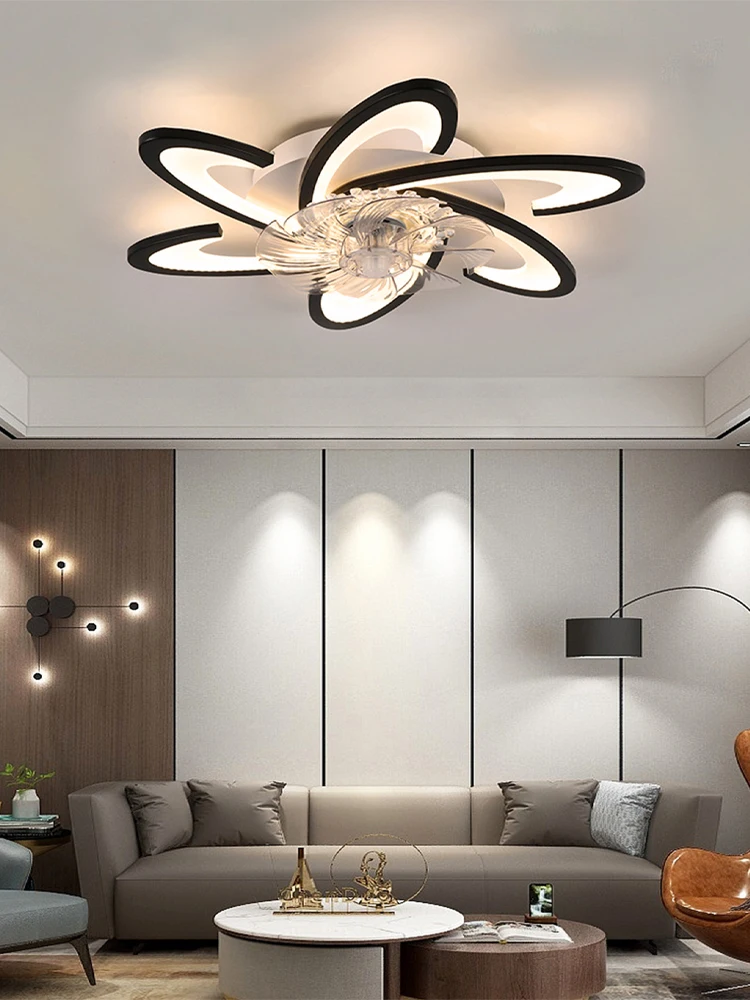 110-240V Modern black LED ceiling fan light for living room dining room bedroom induction dimmable acrylic ceiling fan light