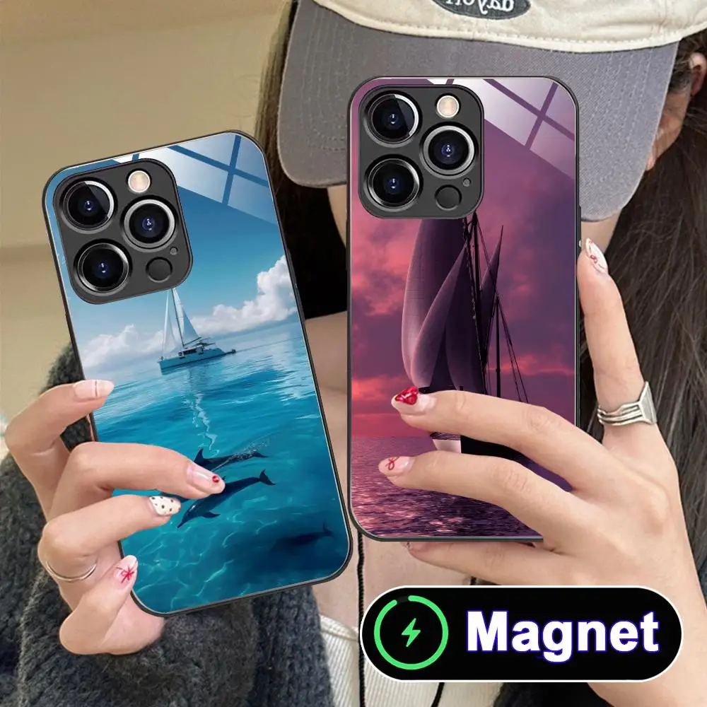 

Pretty Sailboat Phone Case for iPhone 17 16 15 14 13 12 11 Air Pro Max Plus Mini Glass MagSafe Cover