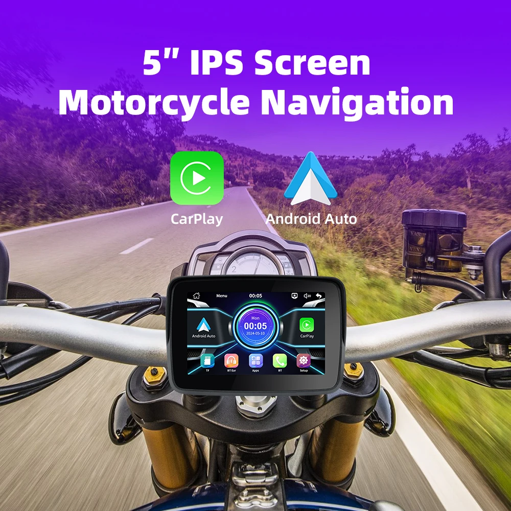 EKIY 5.0inch Motorcycle Navigation CarPlay Display Screen Portable Motorcycle Wireless Android Auto Monitor