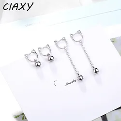 CIAXY Silver Color Hollow Cat Earrings for Women Personality Cute Bells Long Tassel Ear Line Earring Simple  Jewelry