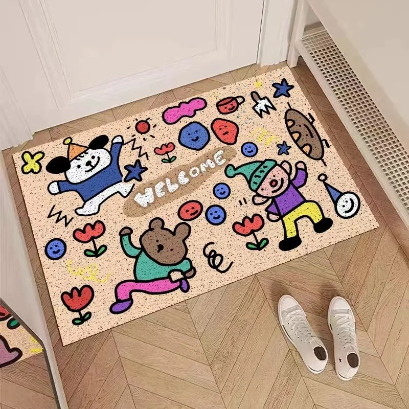 Cartoon Party Welcome Floor Mats Entrance Doormat Anti-slip PVC for Entry Porch Hallway Entryway Home Decor Dust Removal Carpet