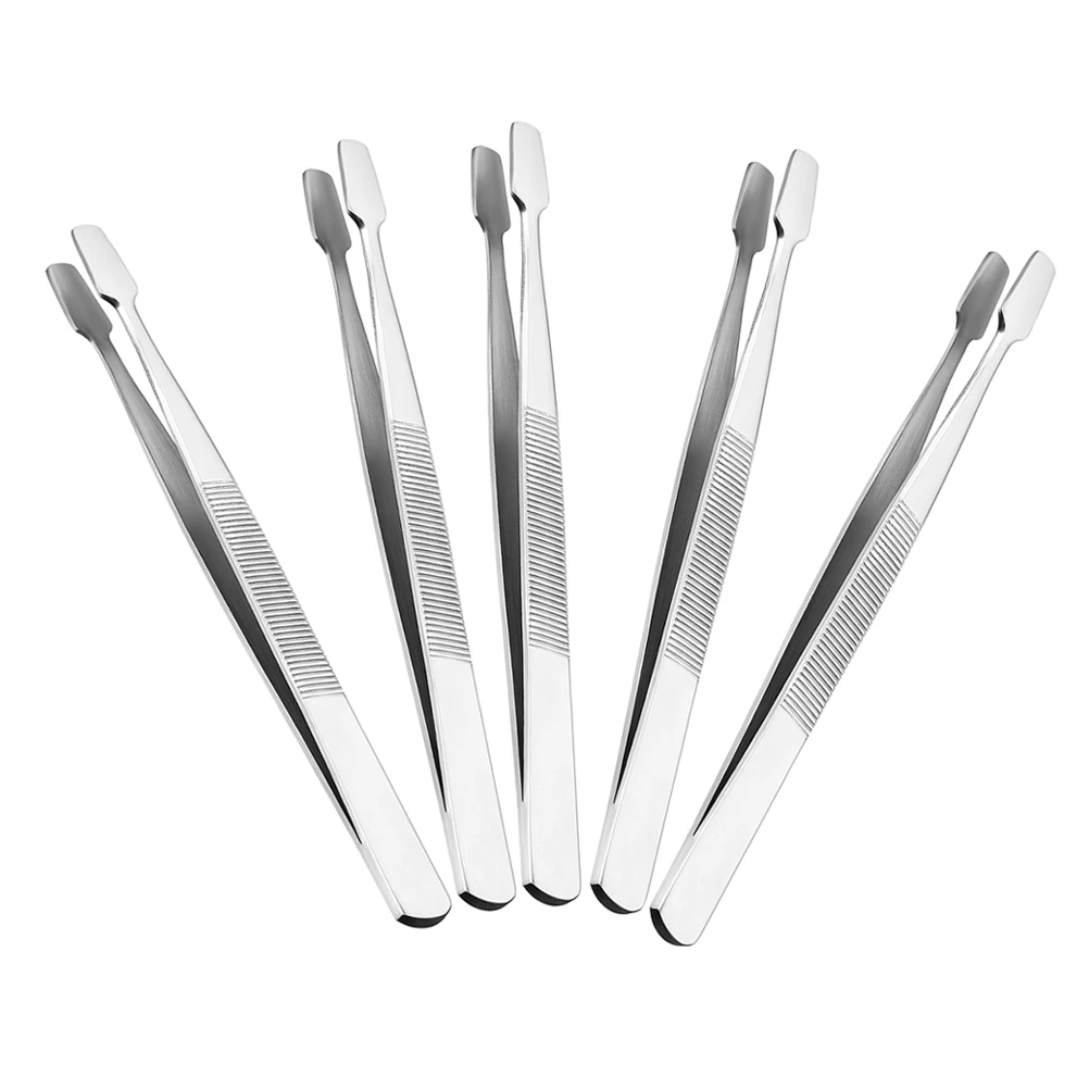 

5pcs Stainless Steel Stamp Tweezers Precision Tools Flat Tip For Collectors Jewelers Technicians Handling Stamps Documents Small