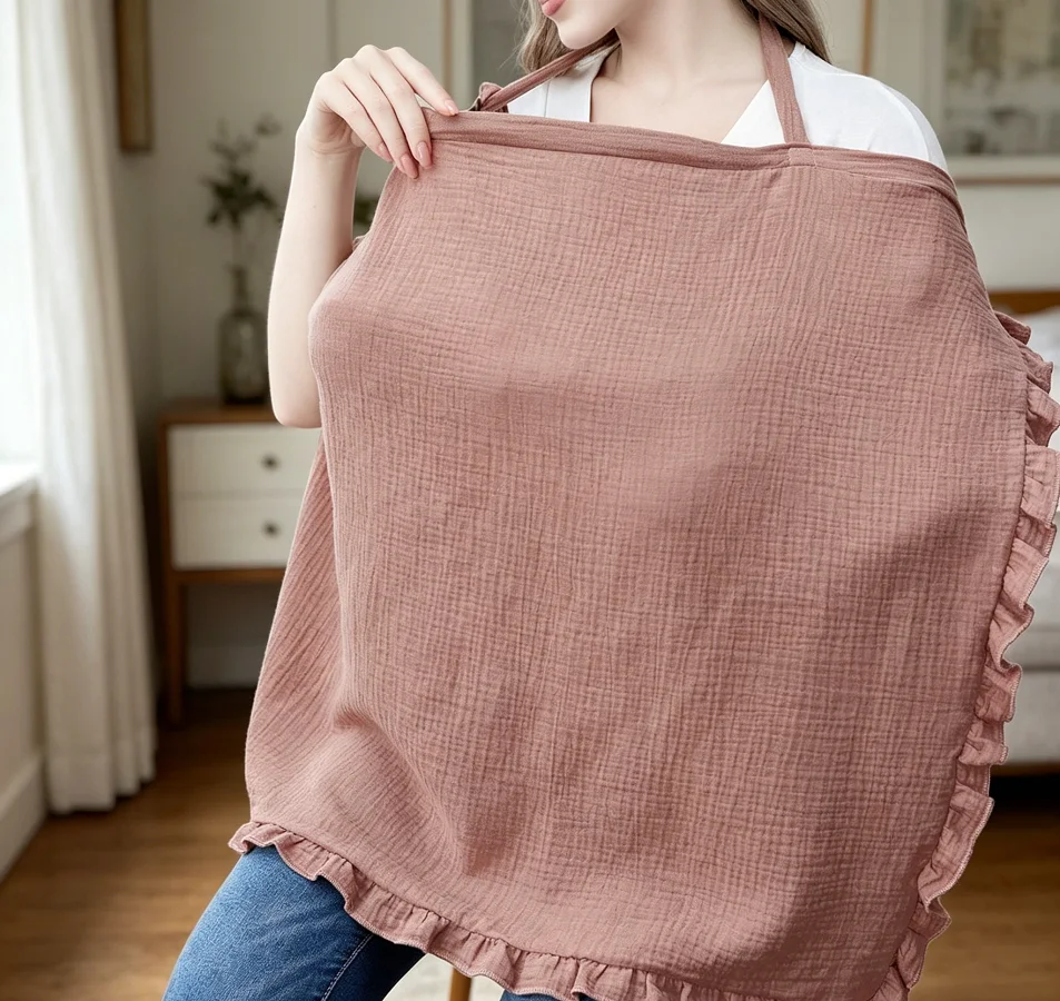 1pc Soft & comfortable  Pure Cotton Soft Skin-Friendly Nursing Cover With Lace Trim For Breastfeeding Moms, Great For Outdoor Us