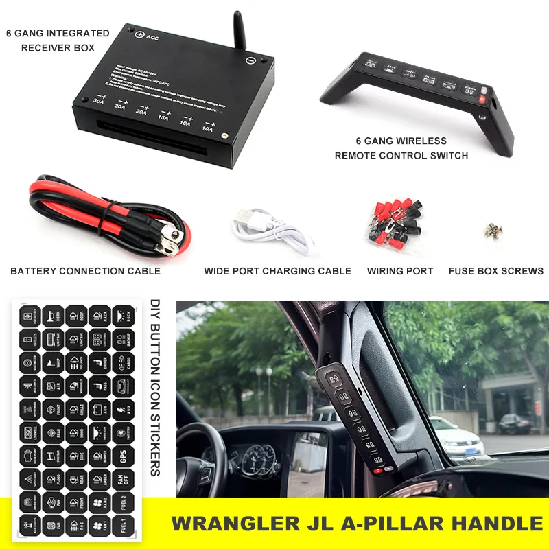 

6 Gangs Grab Handle Switch Panel Fits for Jeep Wrangler JK Left Side A-Pillar Pod Light Control Box for Wrangler JL 12V 24V