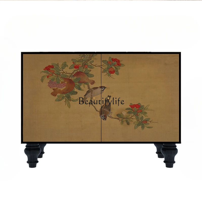 

Chinese wind flower bird bedroom household bedside living room aisle tea cabinet storage cabinet
