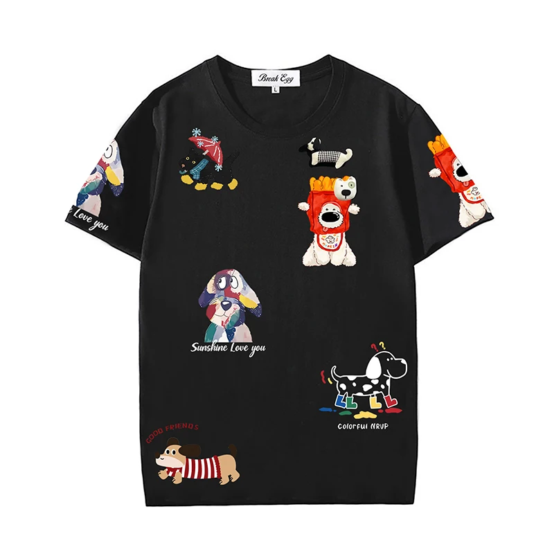 Bear Dog Elephant Rabbit Goose Doll Brooch Women T-shirt Animal Graphics Print Cotton Crew Neck Short-sleeved Lady Summer Tee