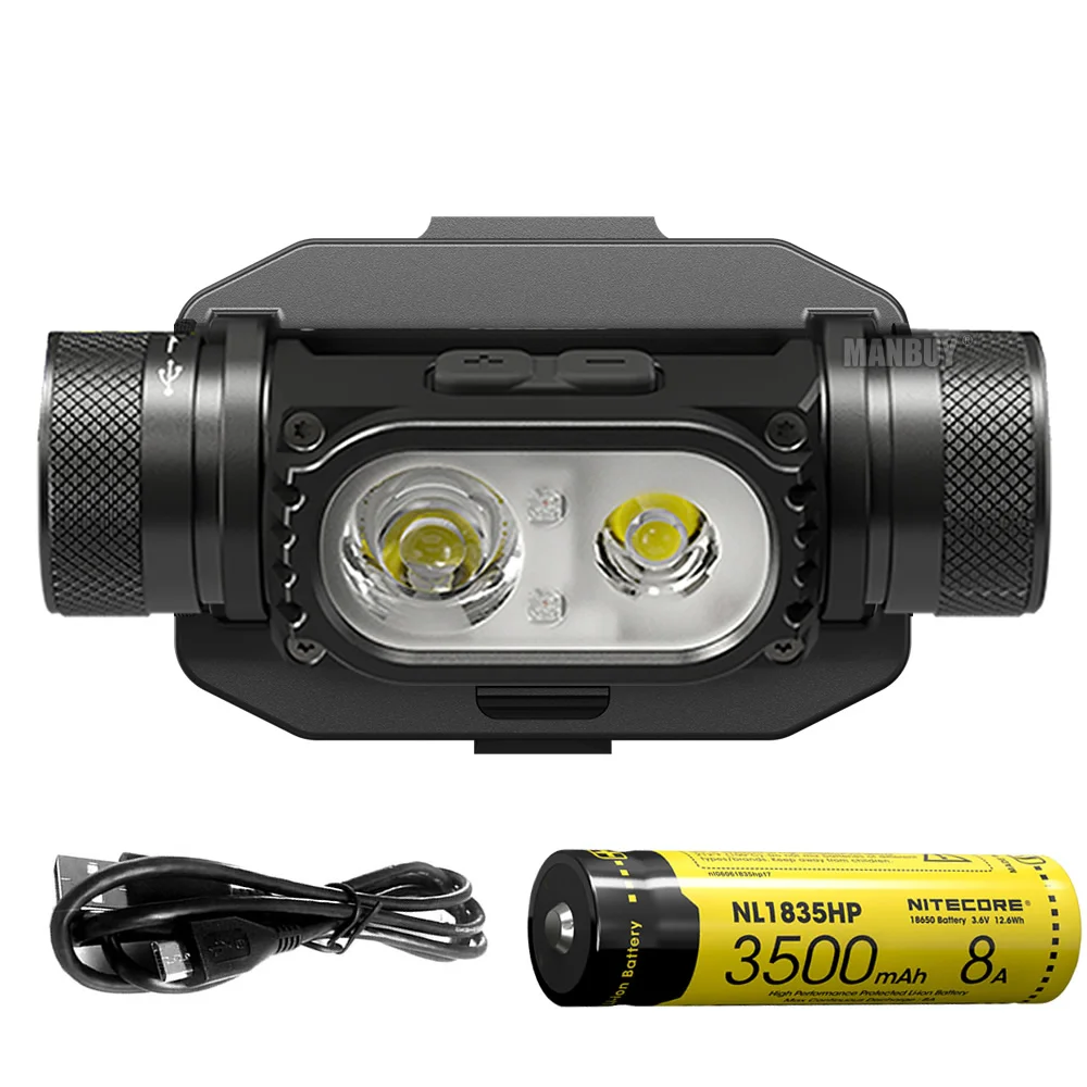 2024 Nitecore HC68M 2000 Lumens High Performance Dual Beam E-focus 2xLEDs 18650 Battery Rechargeable Helmet Light with NVG Mount