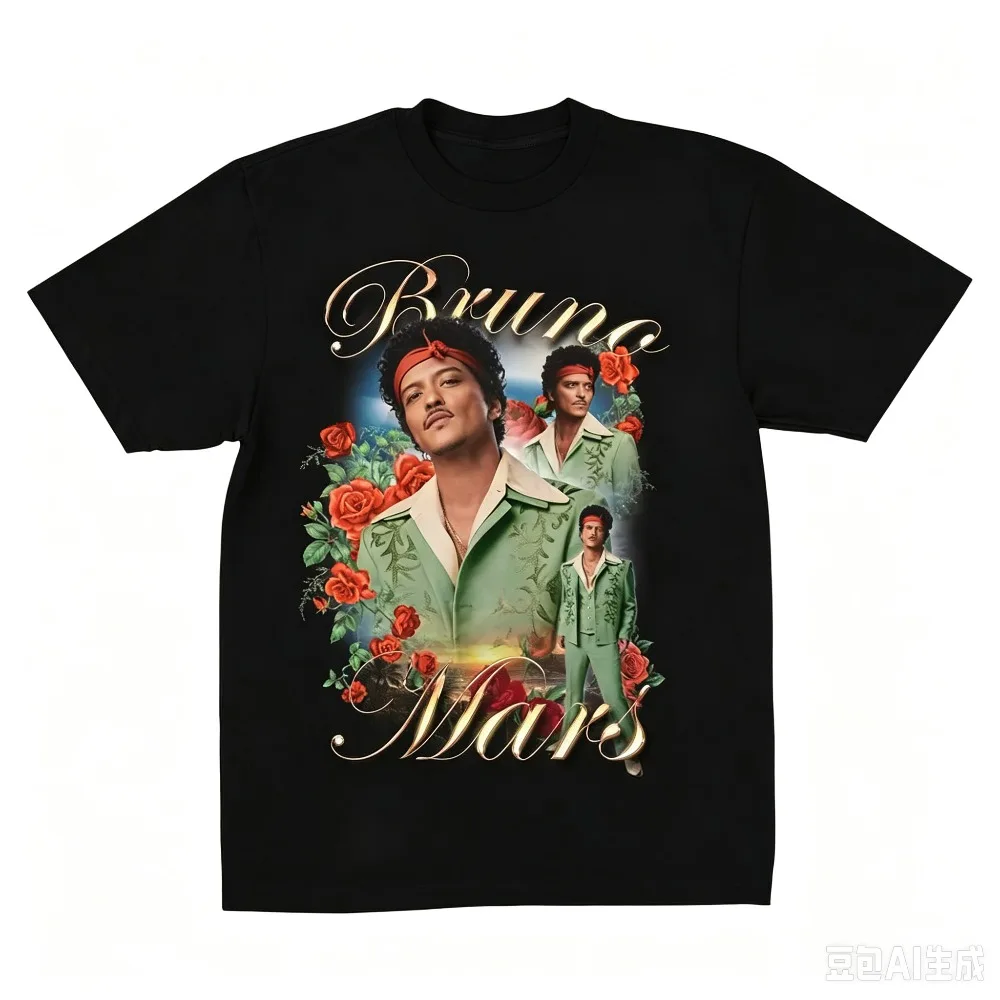 2026 Bruno Mars The Romantic Tour T-shirt Men and Women Summer Cotton Clothing Fashion Round Neck Short Sleeved Tee