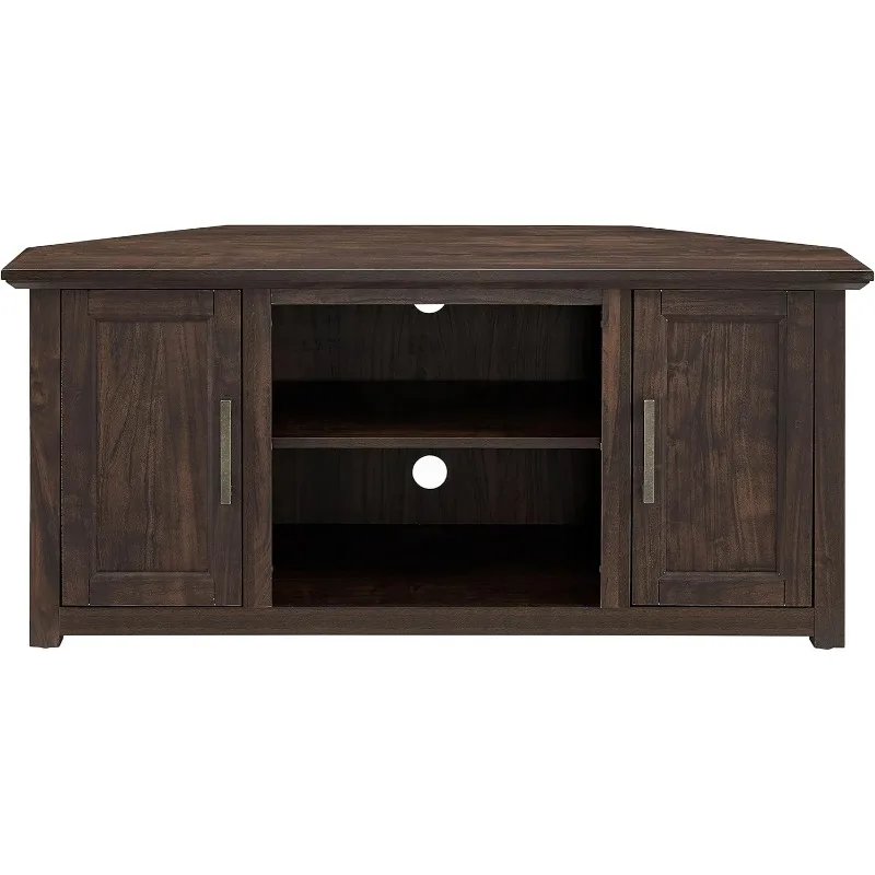 Crosley Furniture Camden 48-inch Corner TV Stand with Open Storage, Dark Walnut