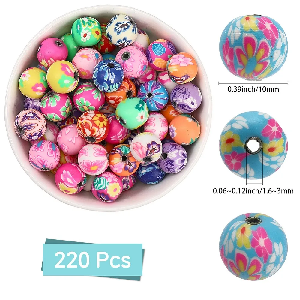 Handmade Polymer Clay Beads Round Mixed Color 10mm Hole: 1.6~3mm 220pcs/set