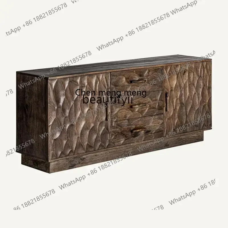 

X R American solid wood porch cabinet French living room carved dining side cabinet retro style integrated partition cabinet R