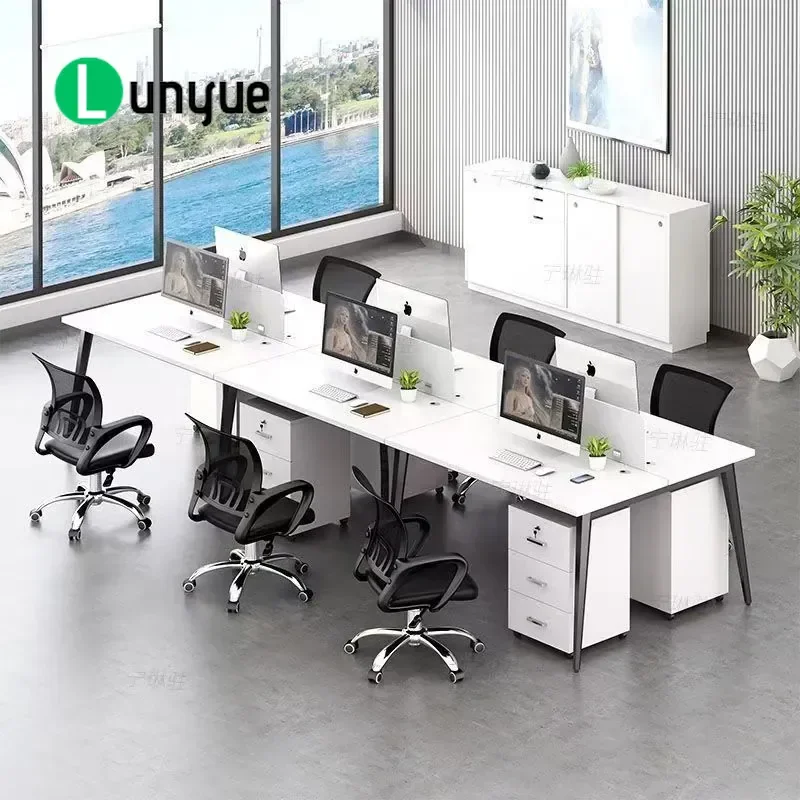 Modern Office Desk and Chair Set for 4 or 6 Staff with Partitions Simple Workstation Furniture for Employee Workspace