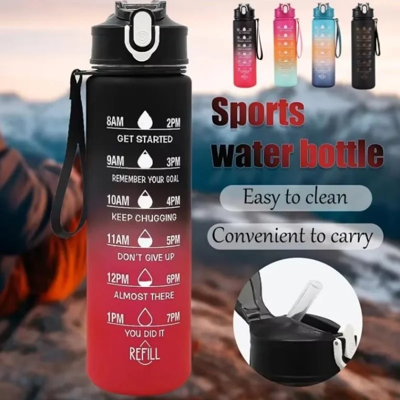 750ml Sports Water Bottle with Time-Tracking Straw Leak Proof Locking Flip Cover for Easy Carry Ideal for Outdoor Adventures