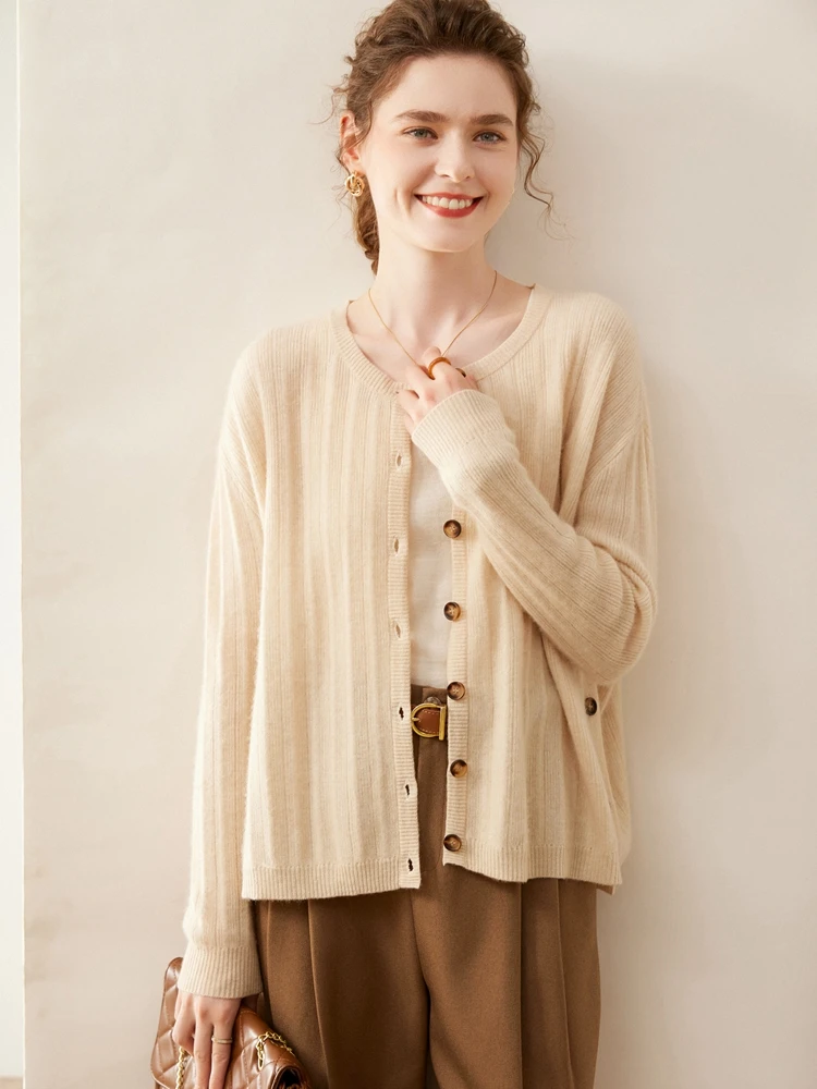 Long Sleeve Cardigan Aliselect New Fashion Women Sweater 100% Pure Cashmere Tops O-Neck Jerseys Spring Autumn Winter Knitwear