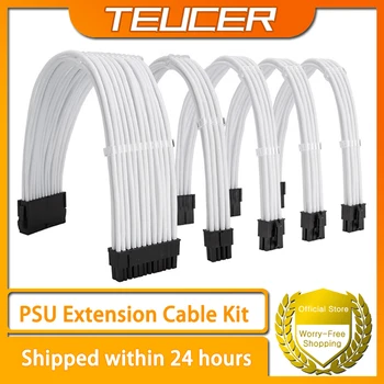 Kit de cabo de extensão TEUCER PSU Cabo de cor sólida Combo sólido 350mm ATX 24Pin PCI-E 8Pin CPU 8Pin com pentes
