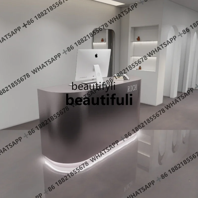 182 Stainless Steel Clothing Store Front Desk Shop Small Beauty Salon Reception Desk Hair Salon Bar Reception Desk