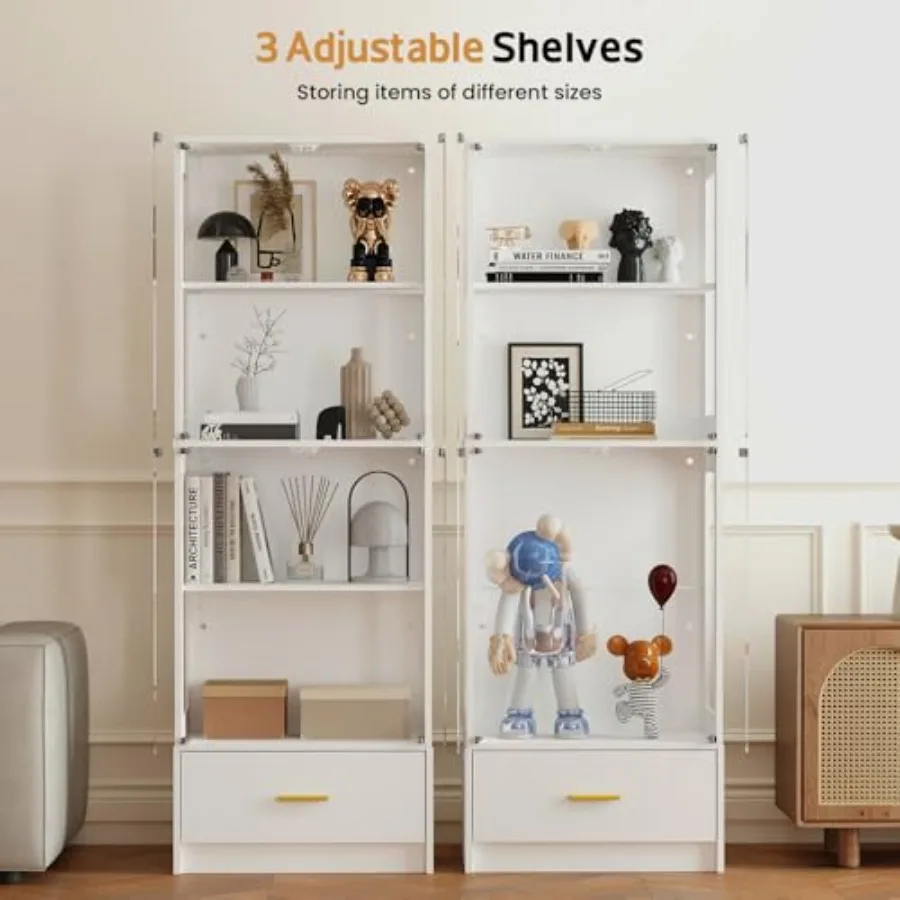 Glass Display Cabinet with Doors - Curio Cabinet for Collectibles, 67 White Narrow Cabinet with Dynamic LED Lights, 4-Tier Shel view 4