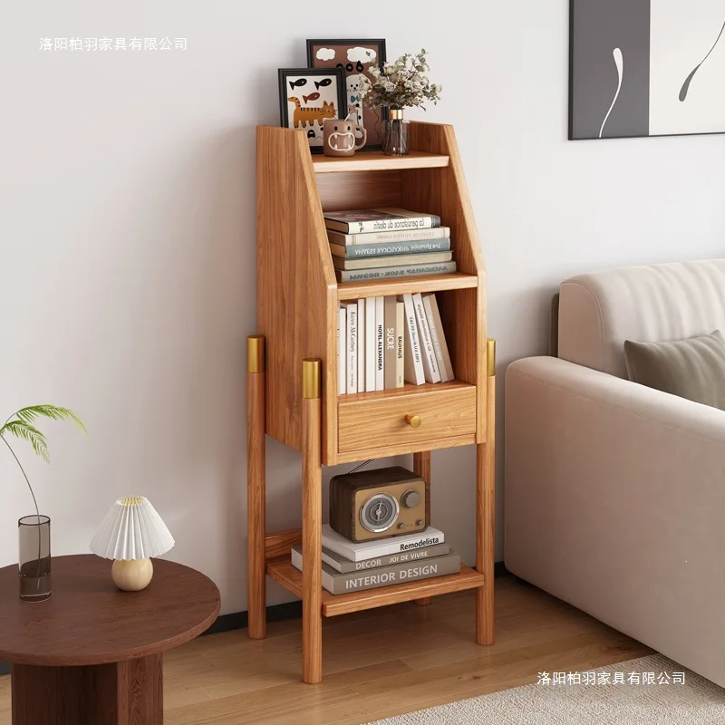 HYS Bookshelf Nordic floor-to-ceiling solid wood shelf Home bookcase Living room against the wall Storage locker Multi-layer