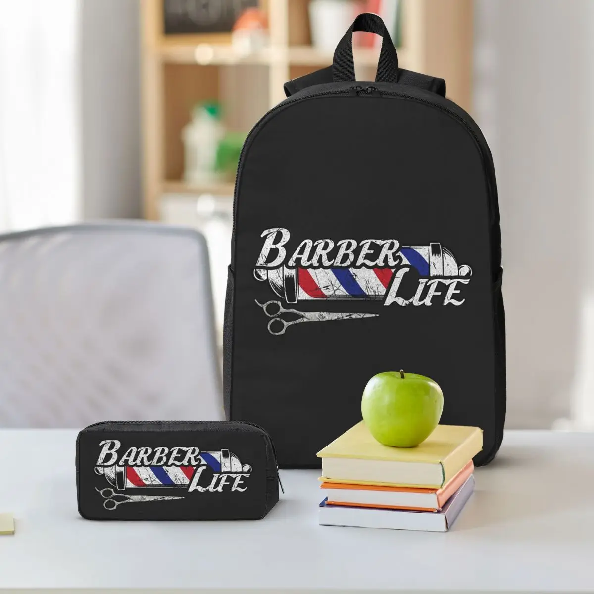 Barber Shop Sign Entrance Backpack Student BookBag School Bag Shoulder Bags 3ps Insulated Lunch Bag Pencil Case