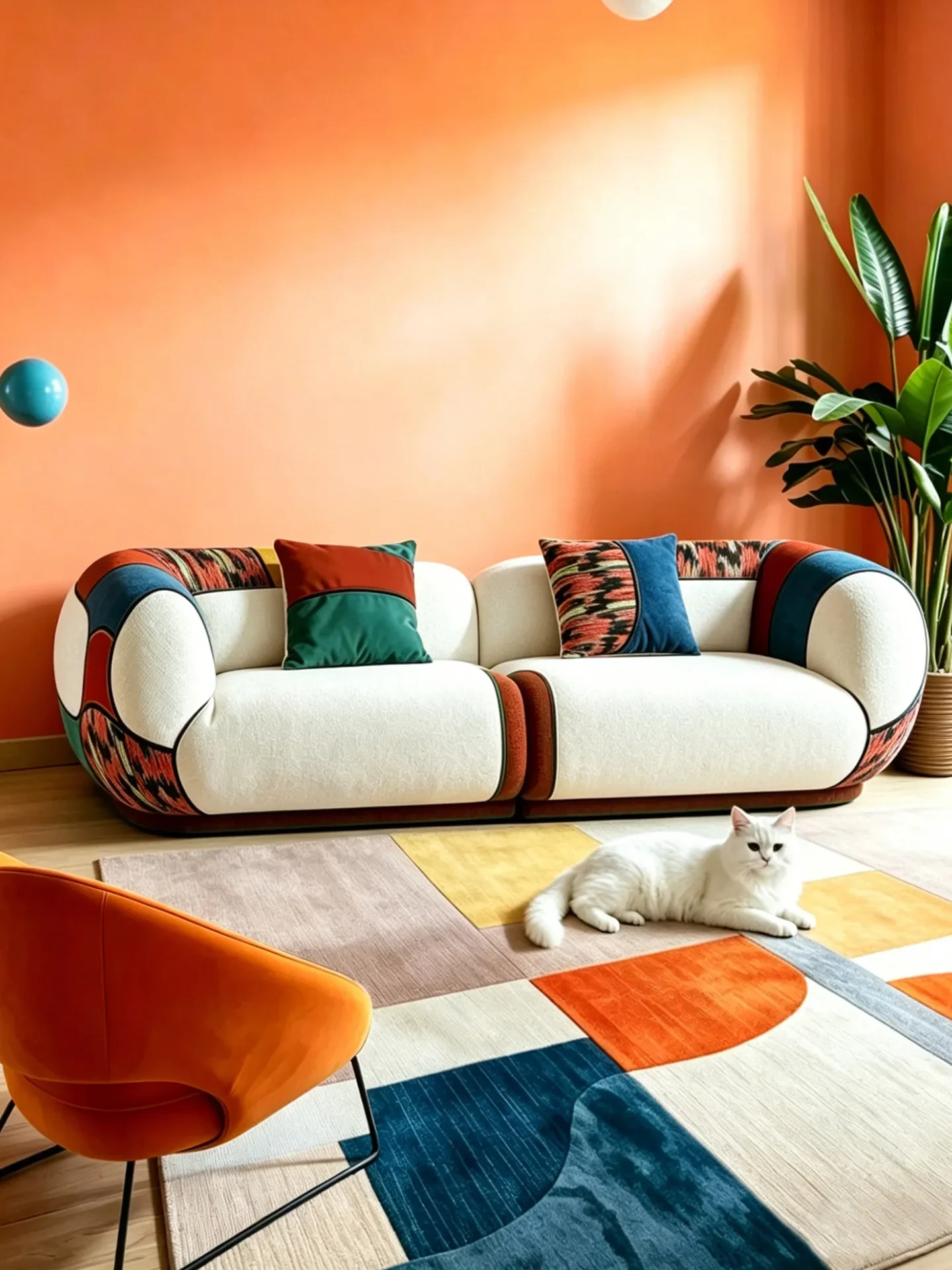 Dopamine color scheme creative color matching vacuum compression sofa, designer small apartment living room fabric sofa