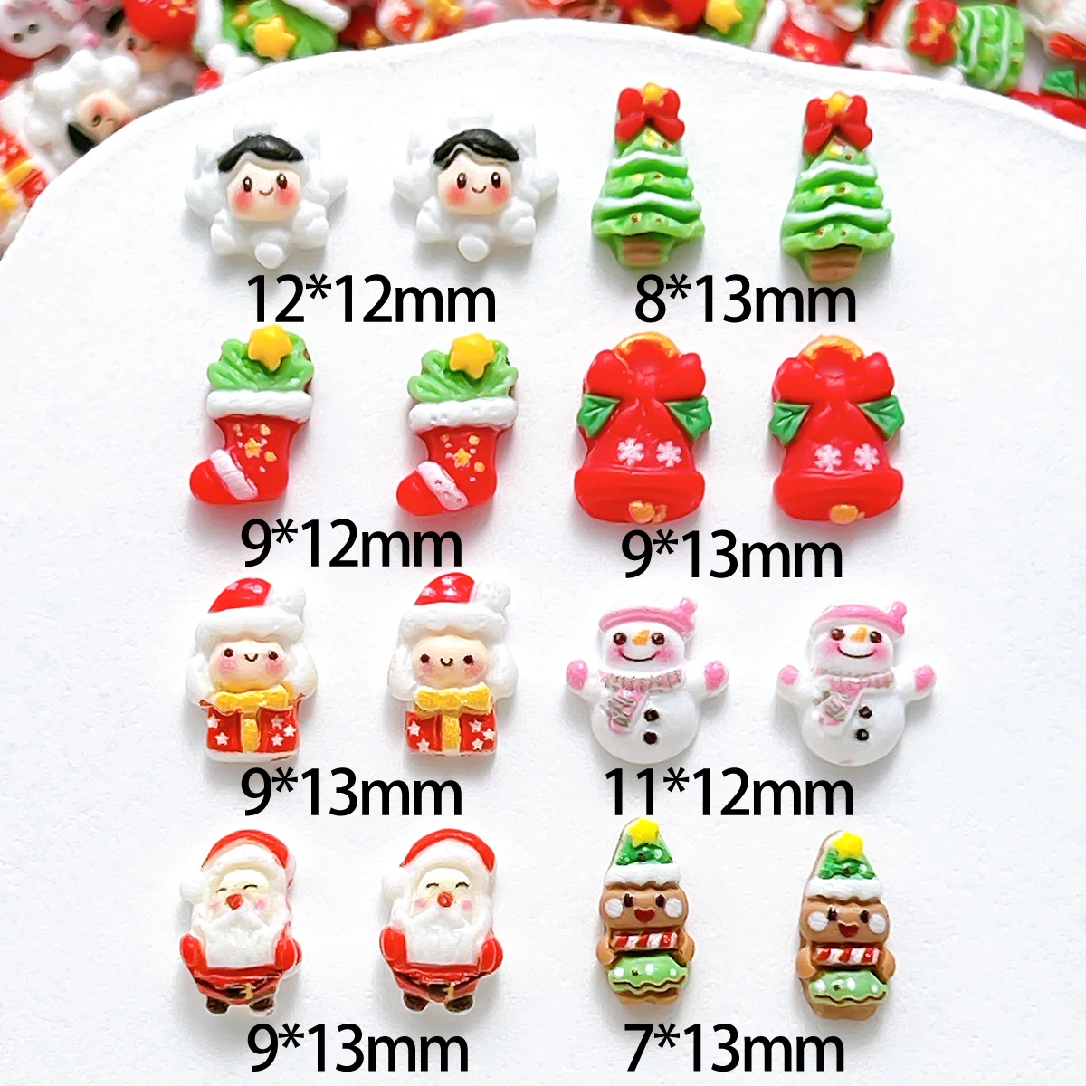 20PCS 3D Kawaii Creative Snowman Santa Claus Christmas Tree Resin Nail Charms Realistic Snowflake Socks Nail Art Decorations DIY