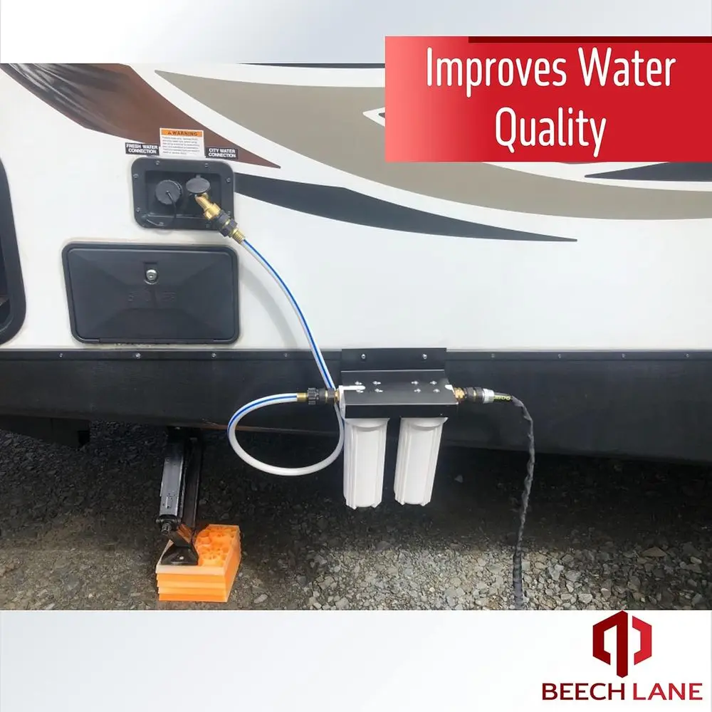 نظام تصفية المياه المزدوج RV الخارجي، تركيبات نحاسية خالية من التسرب، دعامة تثبيت وفلترين متضمنة، هيكل قوي i #2