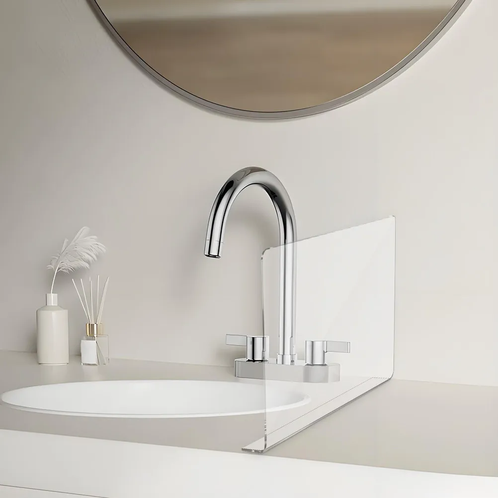 Bathroom Kitchen Sink Splash Guard Acrylic Water Splash Barrier Riser Waterproof Corner Blocker to Prevent Leak L