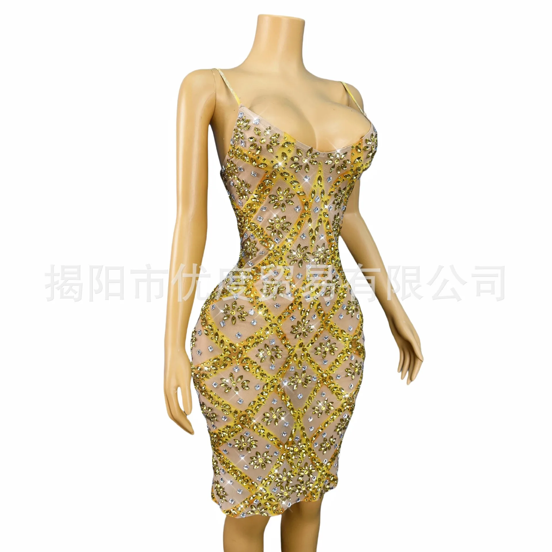 الذهب مثير حجر الراين زلة تنورة تمتد حفلة عيد ميلاد كوكتيل حفلة مرحلة الأداء زي أقحوان الشاي Abiti Da Festa