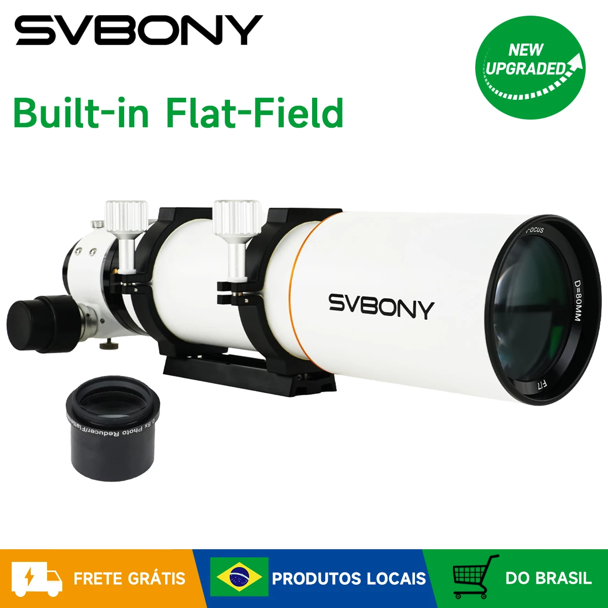 Telescópio Refrator Svbony SV503 80ED F7 Atualizado com Campo Plano Integrado para Astrofotografia de Céu Profundo