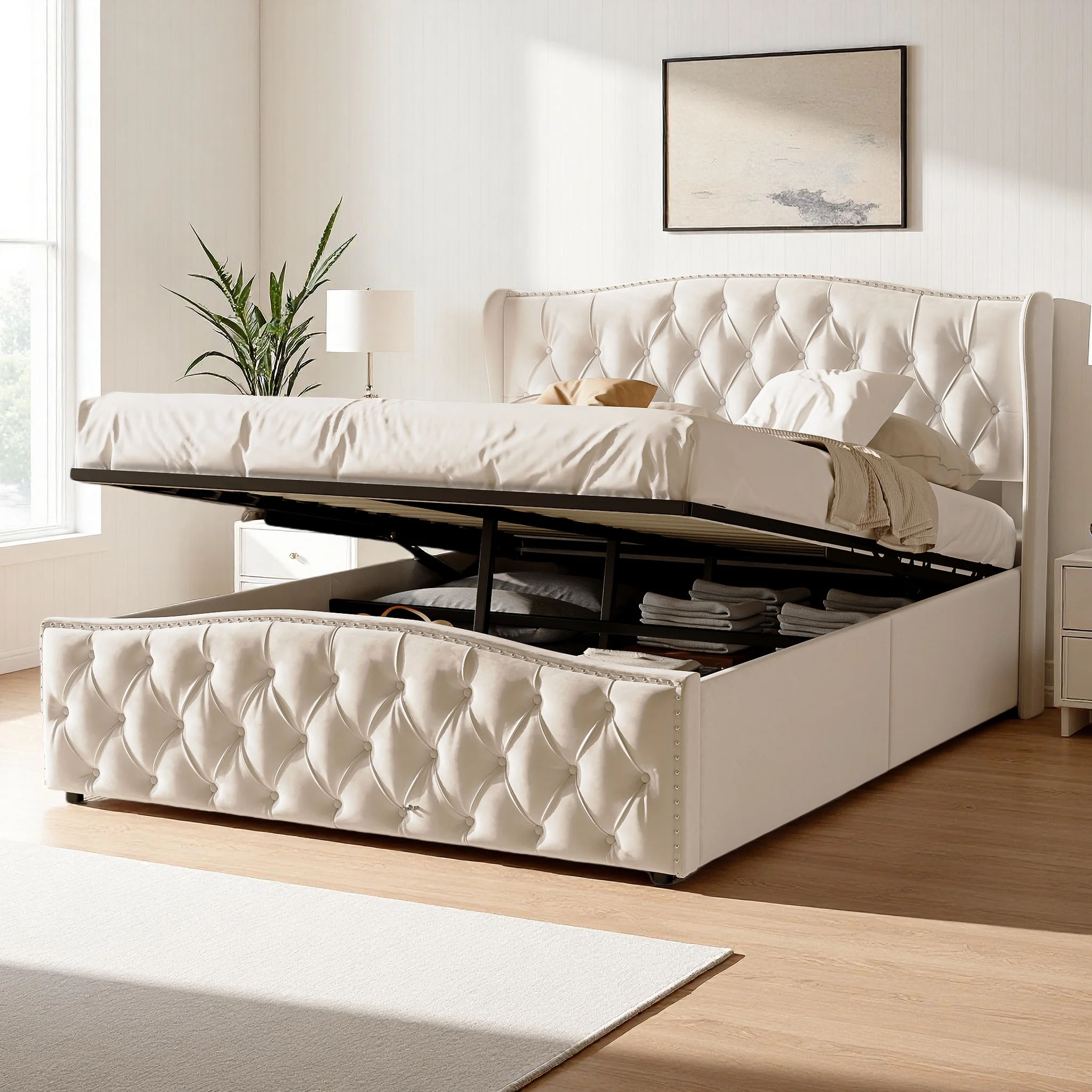 Rosahqnda Moderne Polsterbett 140/160x200cm mit Kopfboden und Rahmen, Doppelbett-Velvet, für Erwachsene und Jugendliche, ohne Matratze