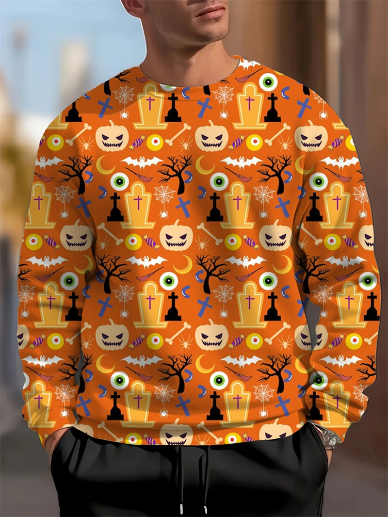 

Модный уродливый свитер с рисунком тыквы и летучей мыши на Хэллоуин, модные осенние толстовки с длинными рукавами и 3D принтом, крутая праздничная одежда, пуловеры