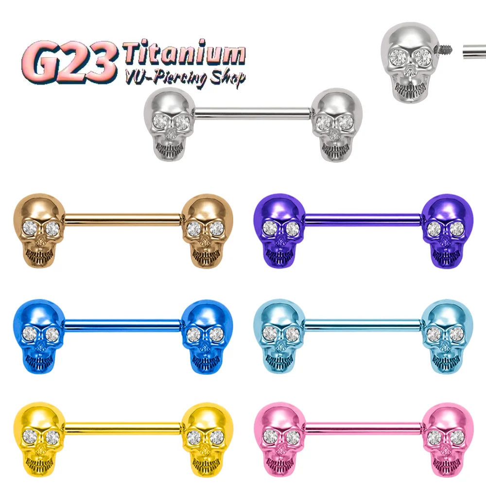 

High-Quality F136 Titanium Alloy Zirconia Skull Nipple Studs Gothic Style 14G Anodized Chest Jewelry Body Piercing Accessories