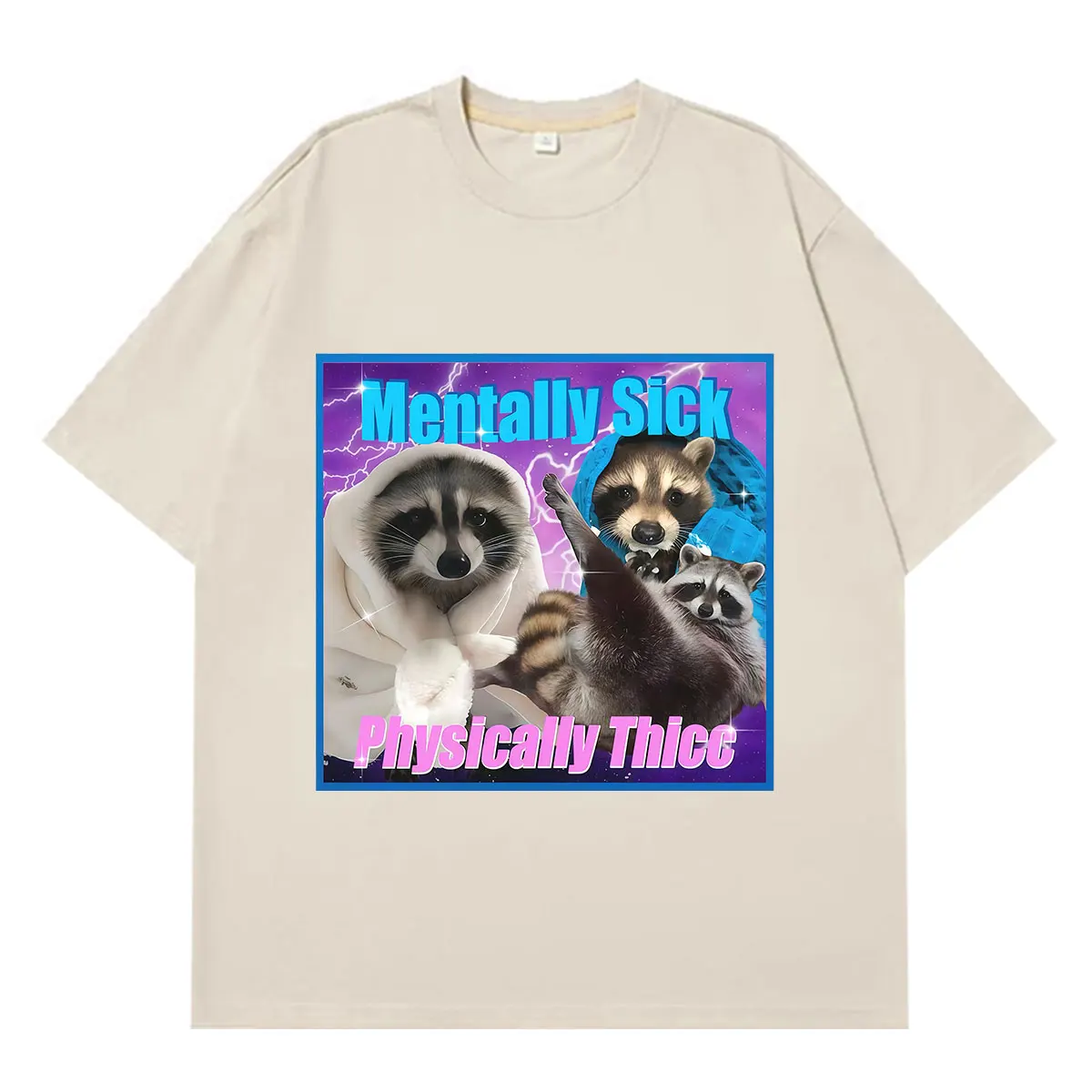 Mentally Sick Physically Thicc Funny Raccoon Meme T-Shirt Men Women Hip-hop T-shirt Summer Loose Casual Cotton Fashion T-shirts