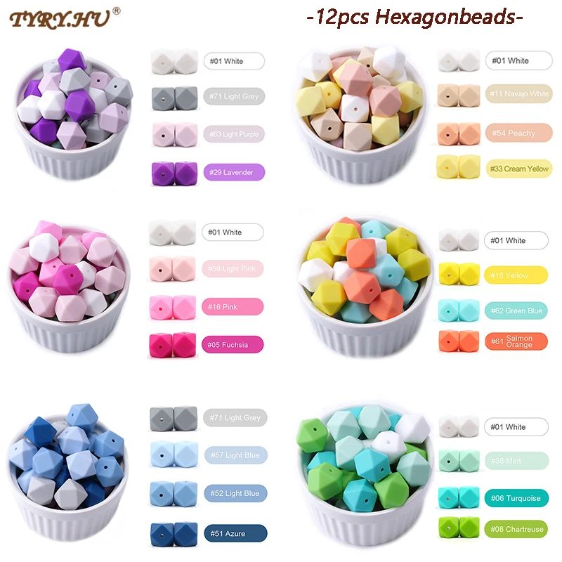 

TYRY.HU 12pcs 17mm Siliocne Hexagon Beads Food Grade Baby Chewable Teething Beads For newborn DIY Necklace Accessories BPA Free