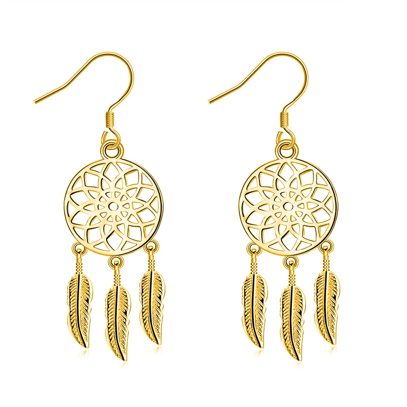 

Серьги-гвоздики из серебра 925 пробы, полые круглые висячие перья, Ловец снов, крючки для ушей, винтажные нишевые серьги, модные вечерние украшения