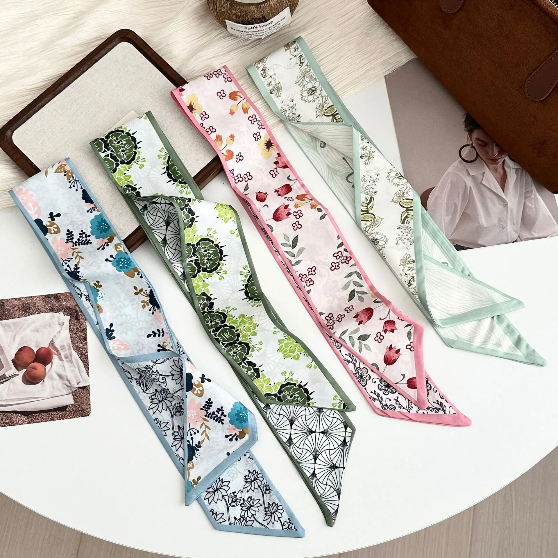 

Long, Fresh-looking Floral Scarf; Bow Hairband; Headpiece; Bag Tie; Neck Scarf; Decorative Belt