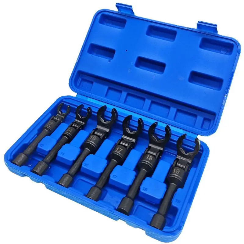 

6Pcs Hex Offset Open End Wrench Set, Fuel Line Disassembly Socket Wrench, Auto Repair Tool 12-19mm