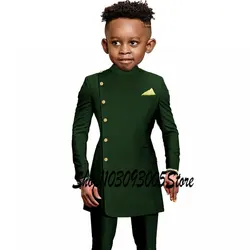 Moda africana verde scuro ragazzi vestito 2 pezzi festa matrimonio smoking bambino giacca pantaloni su misura bambini Costume 2-16 anni