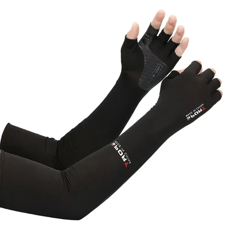 Mangas de brazo para deportes al aire libre, cubierta de brazo para ciclismo, correr, pesca, escalada, protección solar UV, mangas frías de hielo con puño de 5 dedos, 1 par