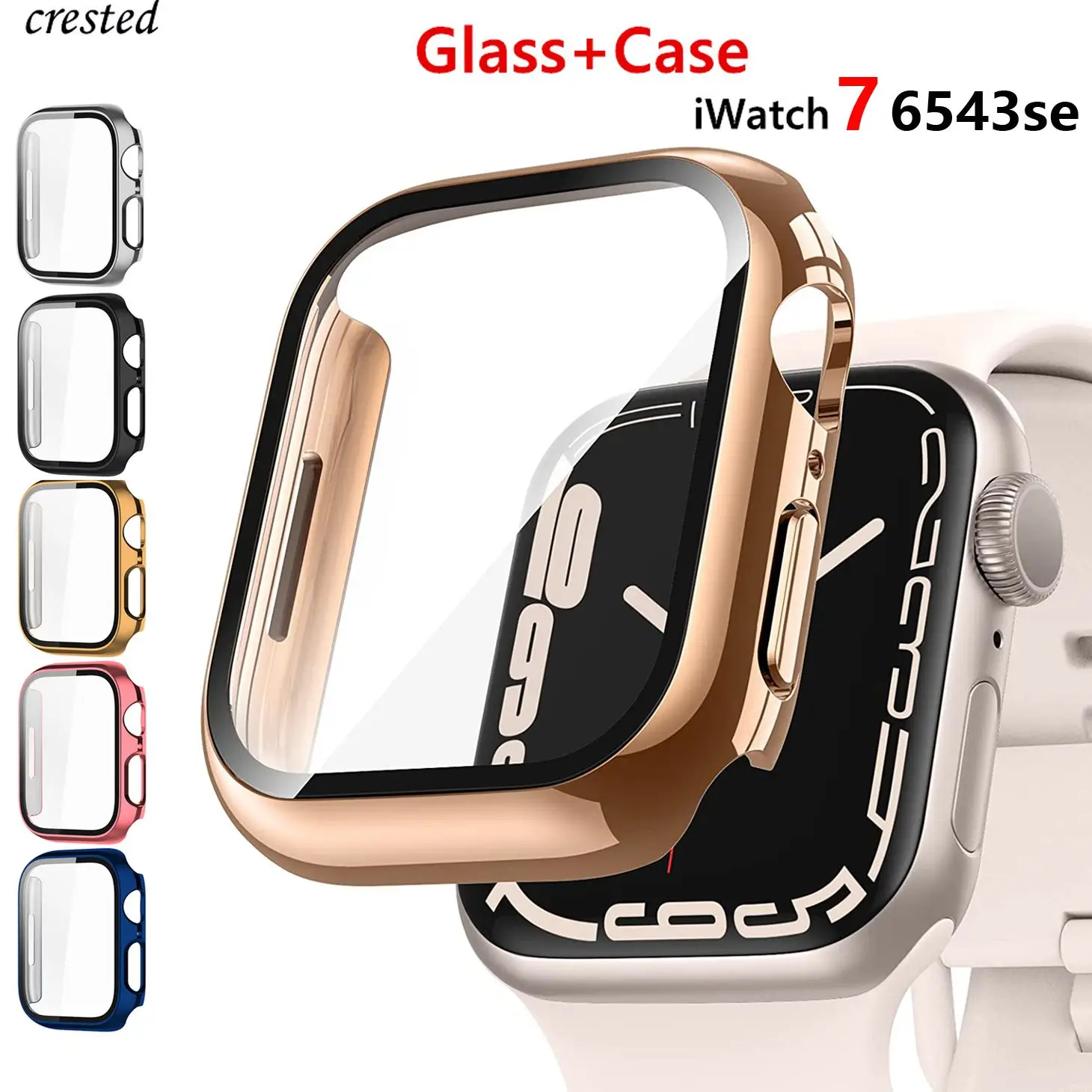 Cover For Apple Watch Case 45mm 44mm 40mm 41mm 38 42mm Accessories Plated Screen Glass Protector iWatch series 9 8 7 6 5 4 3 se