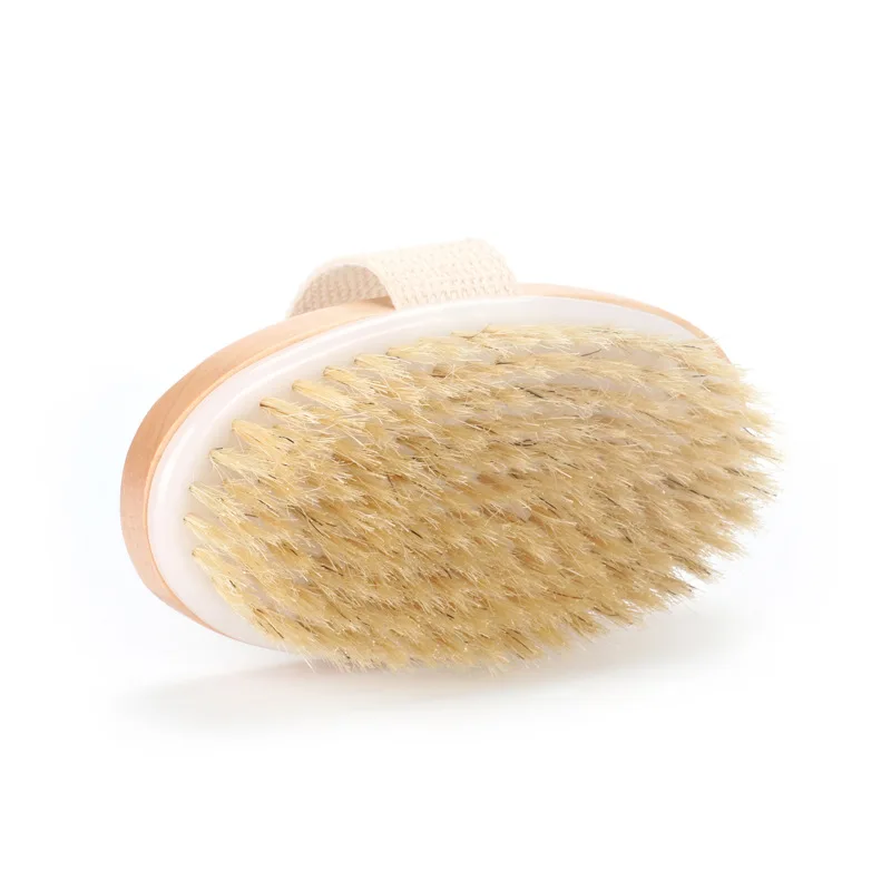 Wet Dry Skin Body Brush Natural Pig Bristles Dry Skin Exfoliating Body Massage Cleaning SPA Tool For Cellulite Lymphatic Drainag