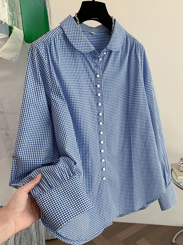 

Весенняя рубашка в клетку большого размера для женщин, с длинным рукавом, на пуговицах, повседневная, свободная, универсальная, модная, из смесового хлопка, в стиле кардигана